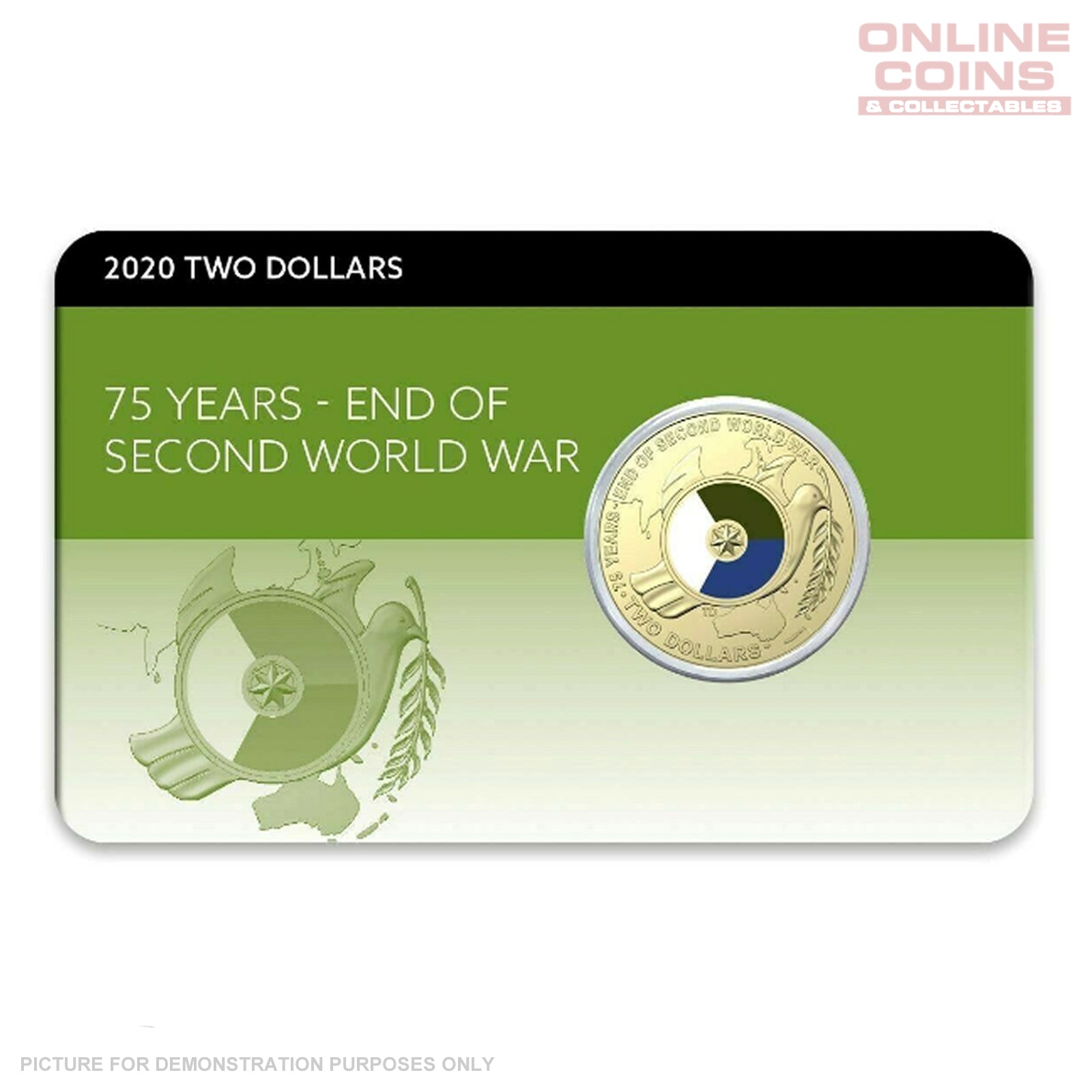 2020 RAM - 75th Anniversary of the End of WWII - Coloured $2 Coin in Downies Card